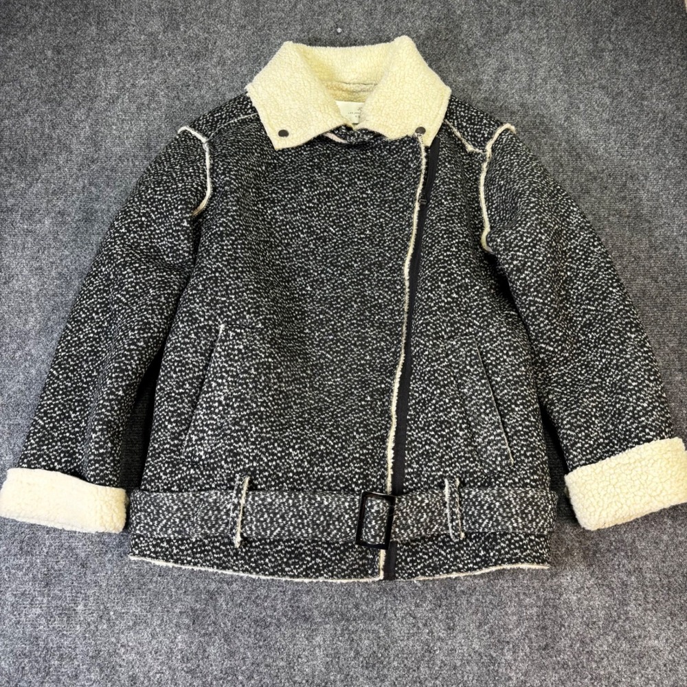 JOA Los Angeles Womens Small Marled Knit Faux Shearling Moto Aviator Jacket